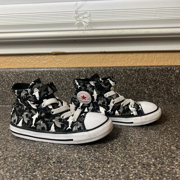 Converse All Star Infant Toddler 9 Black Canvas Sneakers Snap Hi Top Whale Print - Picture 3 of 11